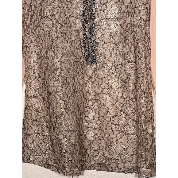 ISSI Medium Lace Top With Sheer Puff Sleeves  Back Zipper Neutral Beige & Black - Picture 9 of 12